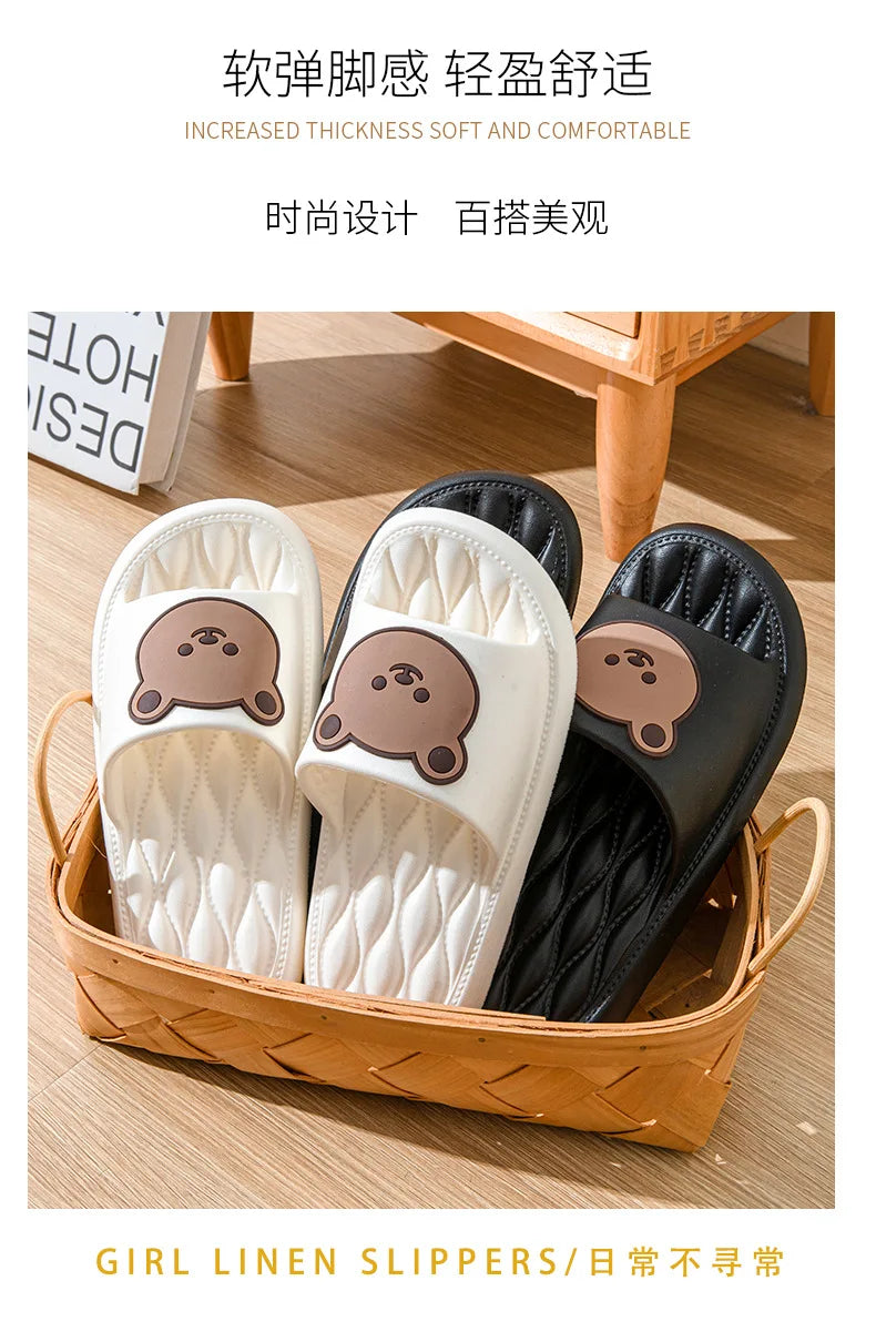 New EVA Slippers - Men & Women Cartoon Bear Sandals with Thick Soles, Non-Slip Bathroom and Casual Indoor/Outdoor Wear
