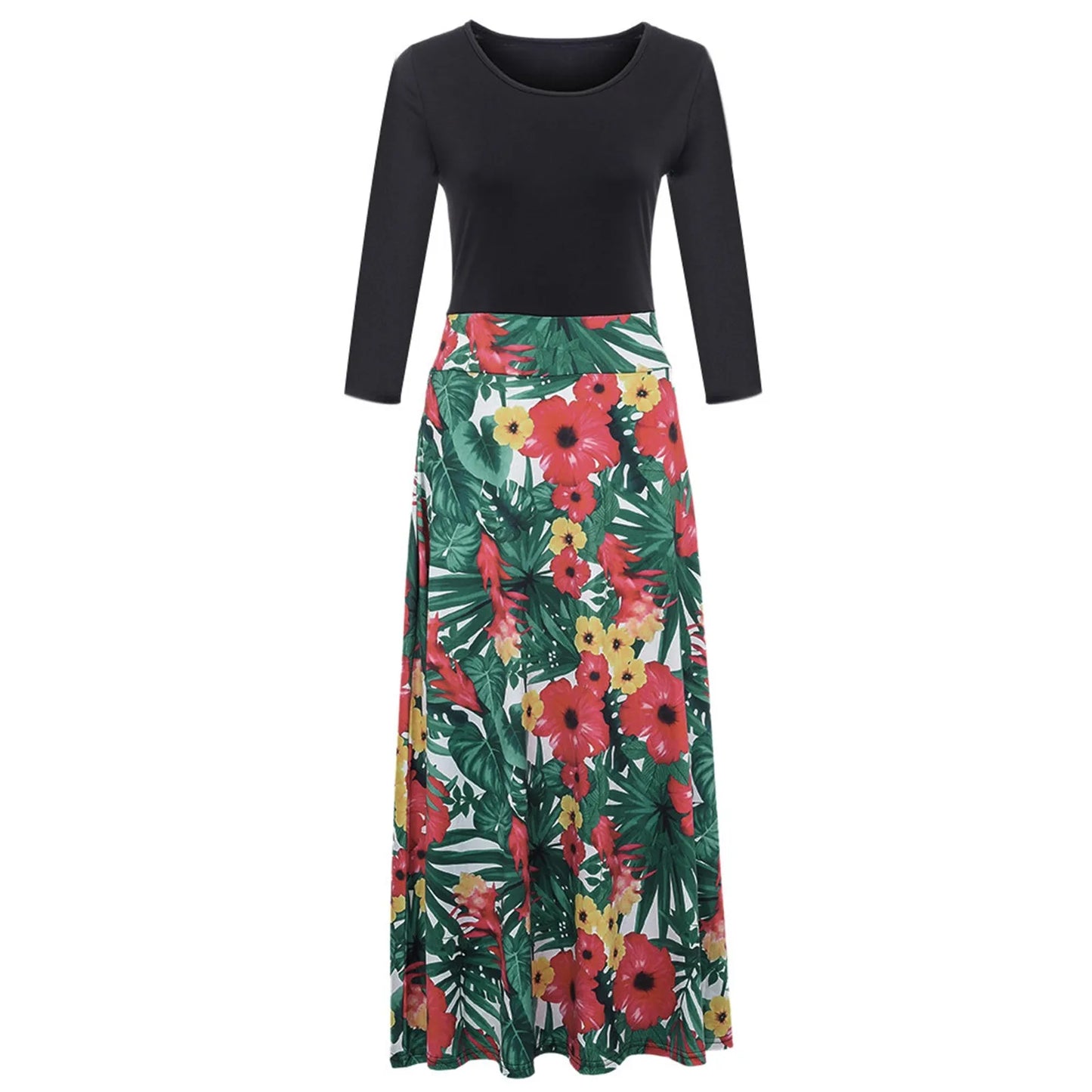 Floral Print Long Sleeve Maxi Dress - Women's Loose Holiday Wedding Party Dress