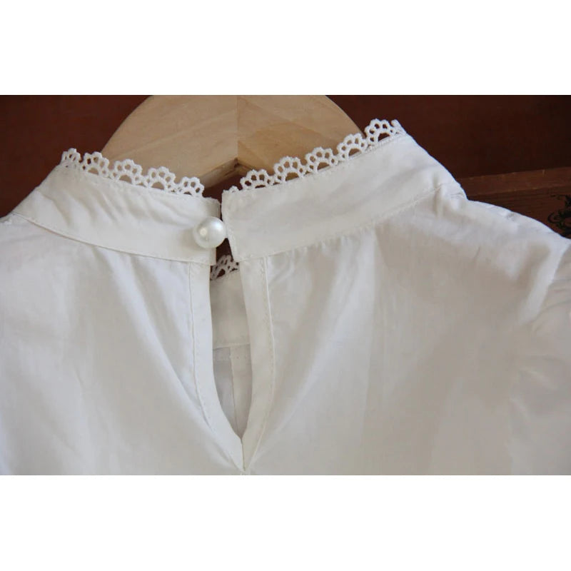 Korean Lace Collar White Blouse for Girls