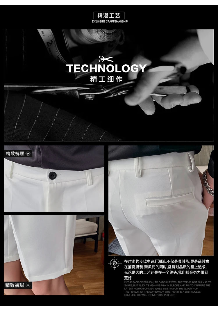 Men's High-Quality Summer Suit Shorts - Casual Knee-Length