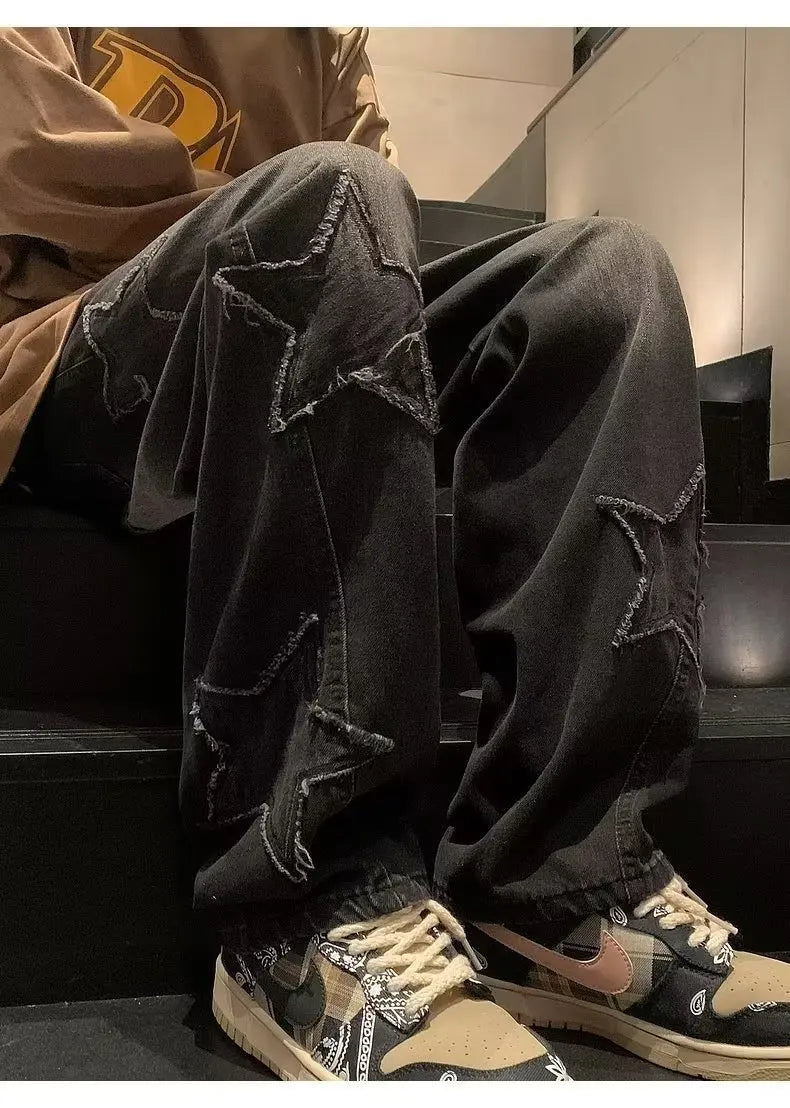 Hip Hop Embroidered Baggy Jeans - Men's Fashion Trousers