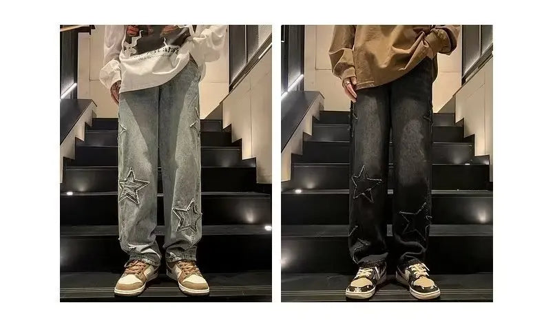 Hip Hop Embroidered Baggy Jeans - Men's Fashion Trousers