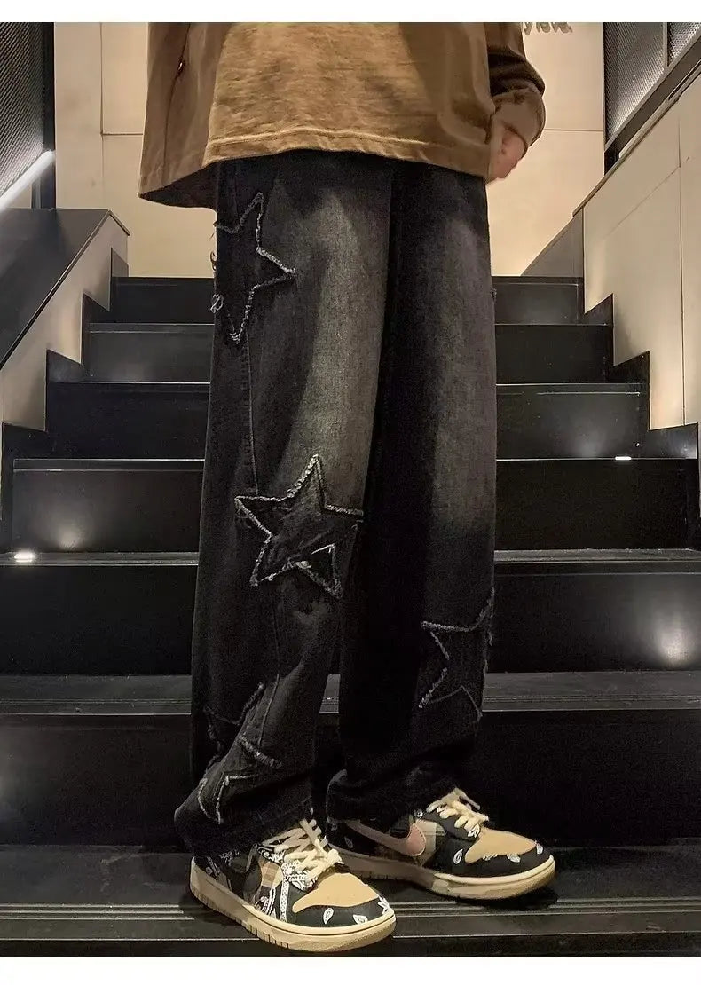Hip Hop Embroidered Baggy Jeans - Men's Fashion Trousers