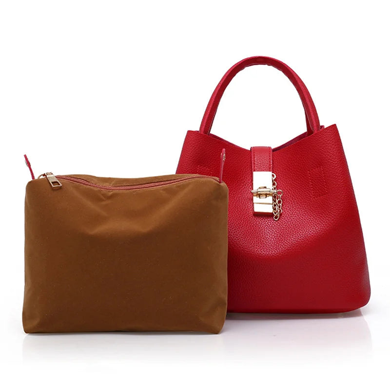 Women's Large Capacity Shoulder Bag - Lychee Pattern PU Crossbody Bucket Bag, Portable Messenger Tote