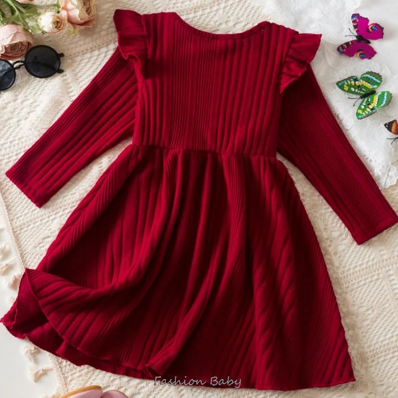 Girls' Long Sleeve Princess Dress – Birthday & Winter Knit Dress for Kids