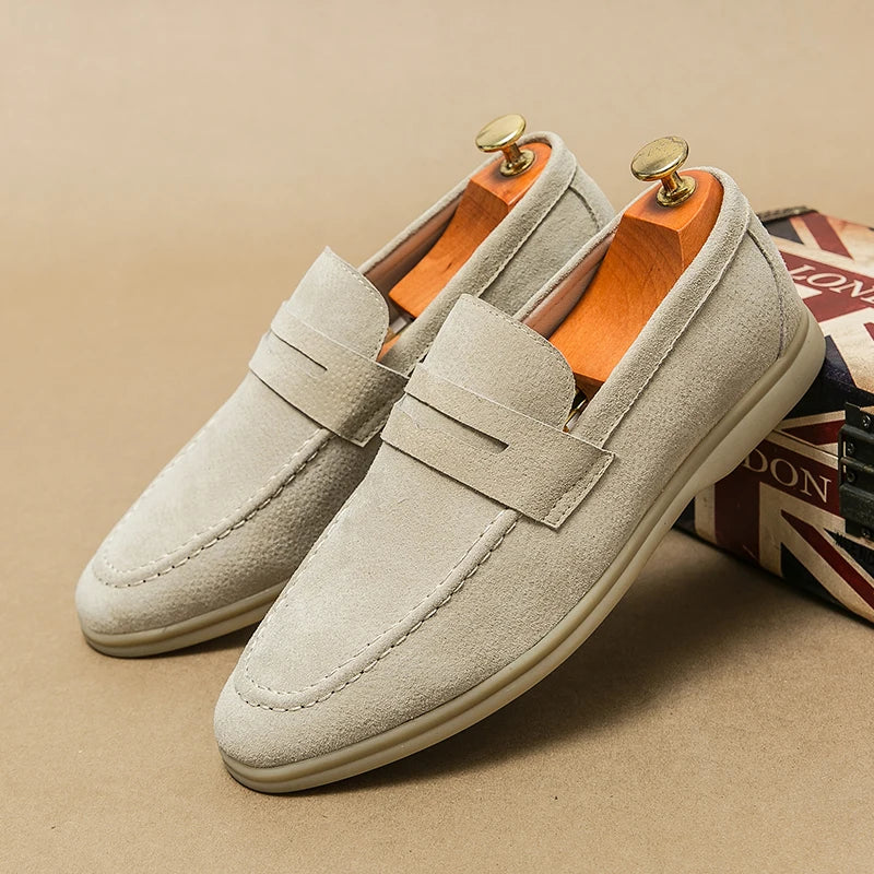 Elegant Suede Leather Loafers for Men – Comfortable British Style Slip-Ons