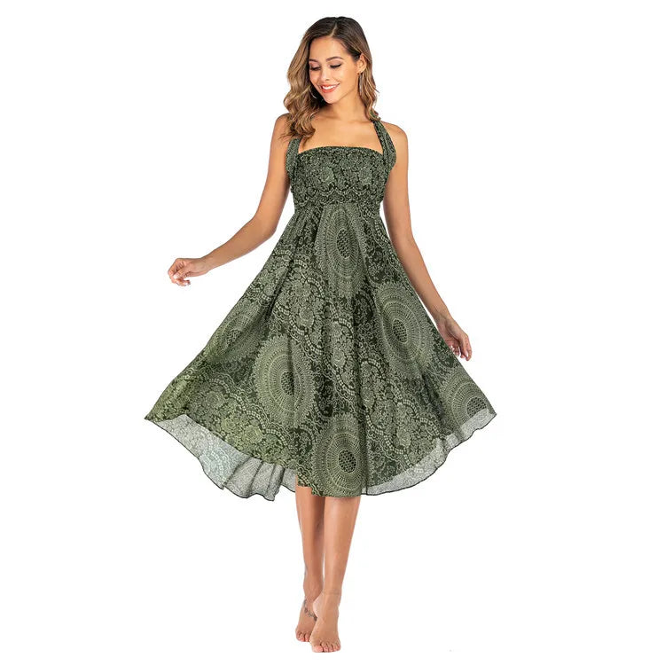 Summer Boho Vintage Long Maxi Skirt - Two-Way Beach Dress