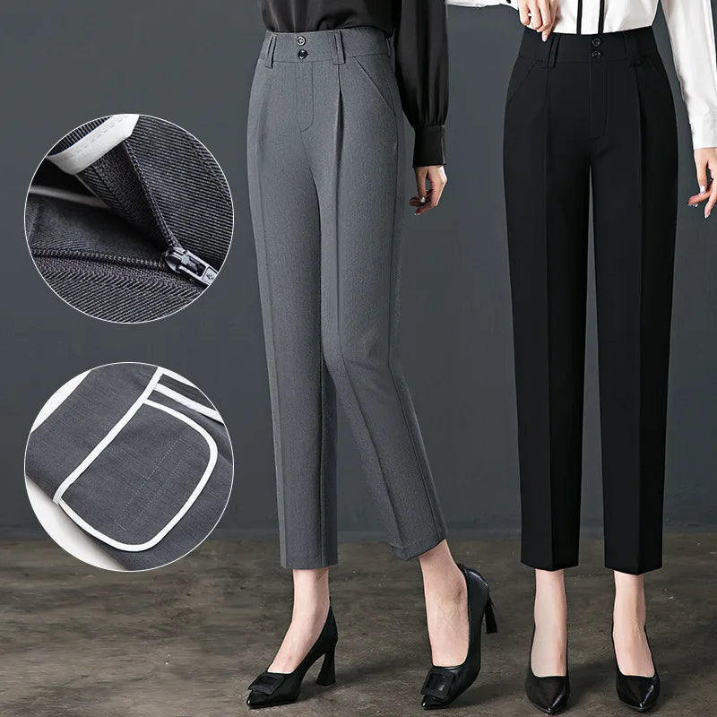 Autumn Women's High-Waisted Slimming Office Trousers, Straight Nine-Point Pants.