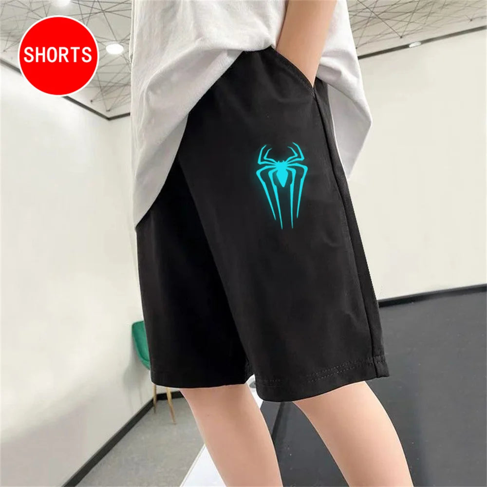 Glow-in-the-Dark Spider Shorts for Boys (Ages 3-13)