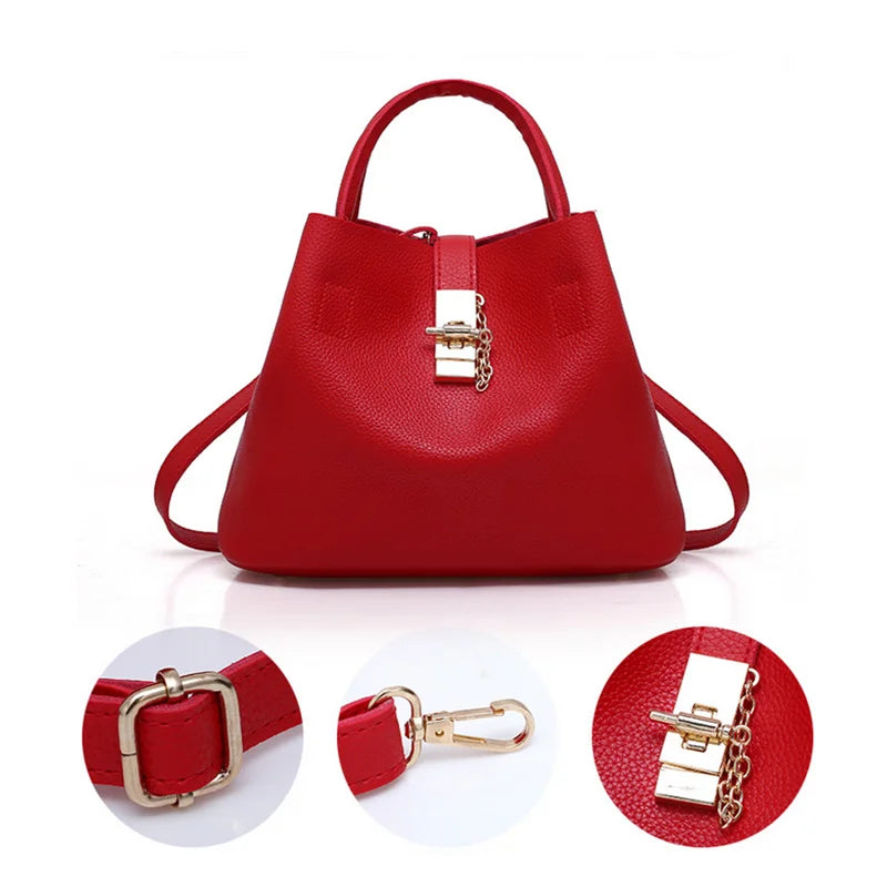 Women's Large Capacity Shoulder Bag - Lychee Pattern PU Crossbody Bucket Bag, Portable Messenger Tote