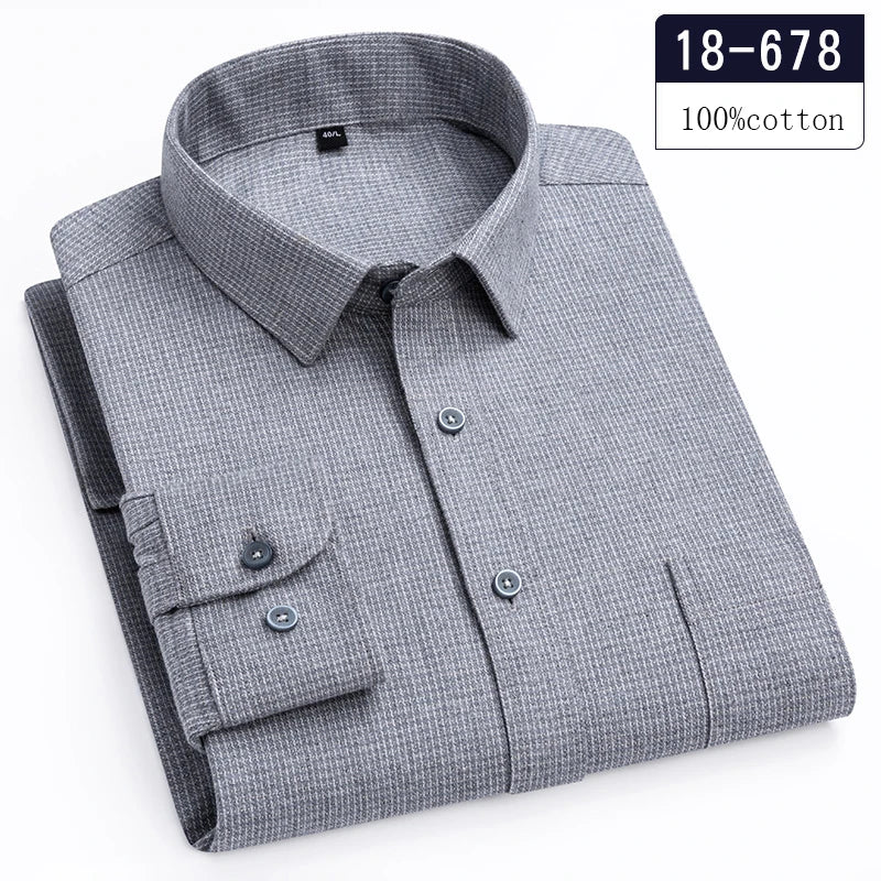 Luxury Men's Slim Fit Houndstooth Cotton Shirt - Long-Sleeve Designer Plaid