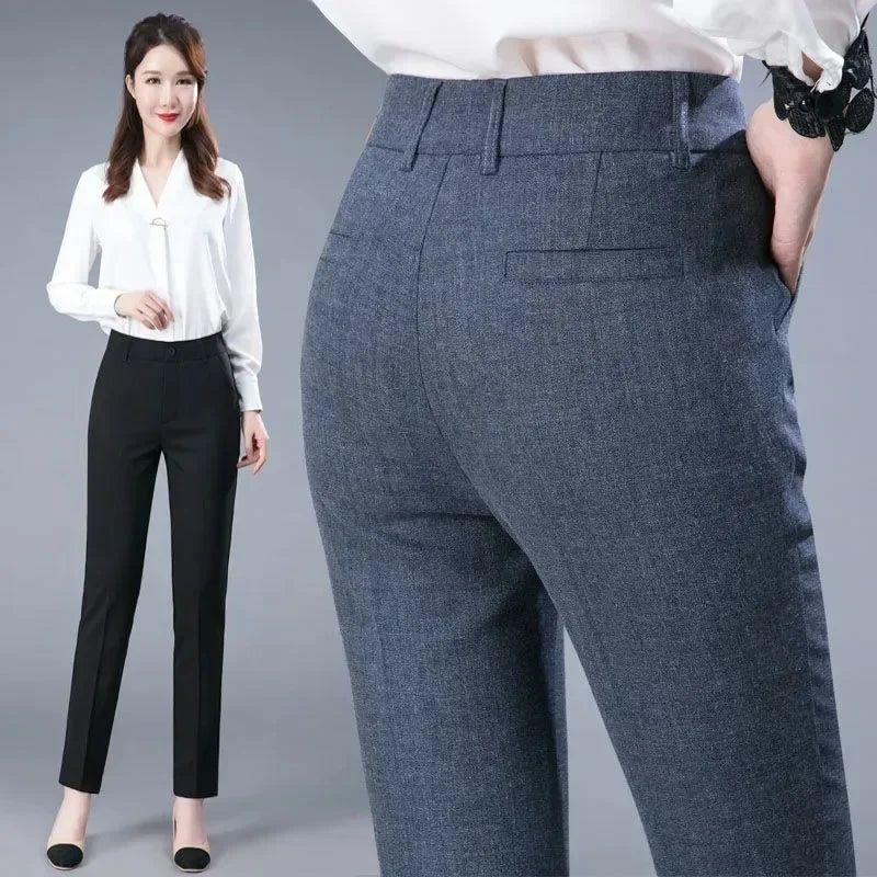 High Waist Formal Ankle Pants for Women - Slim Fit Korean Office Trousers