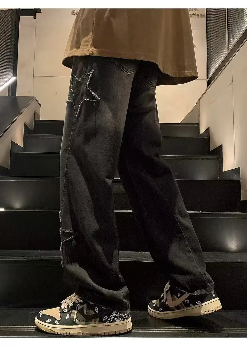 Hip Hop Embroidered Baggy Jeans - Men's Fashion Trousers