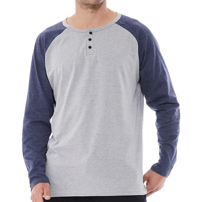 Spring Long Sleeves Sports T Shirt Men Henry Collar