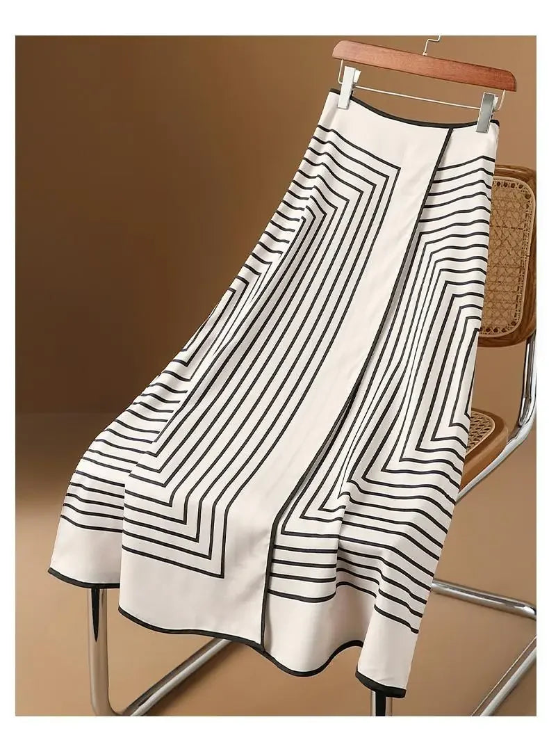 Summer Casual Luxury Black & White Striped Hepburn Style Long Skirt