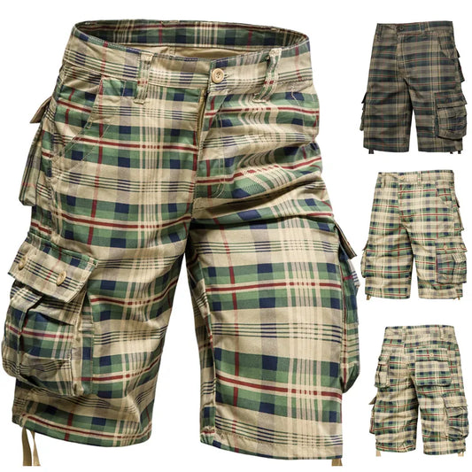 Men's Summer Cotton Plaid Cargo Shorts