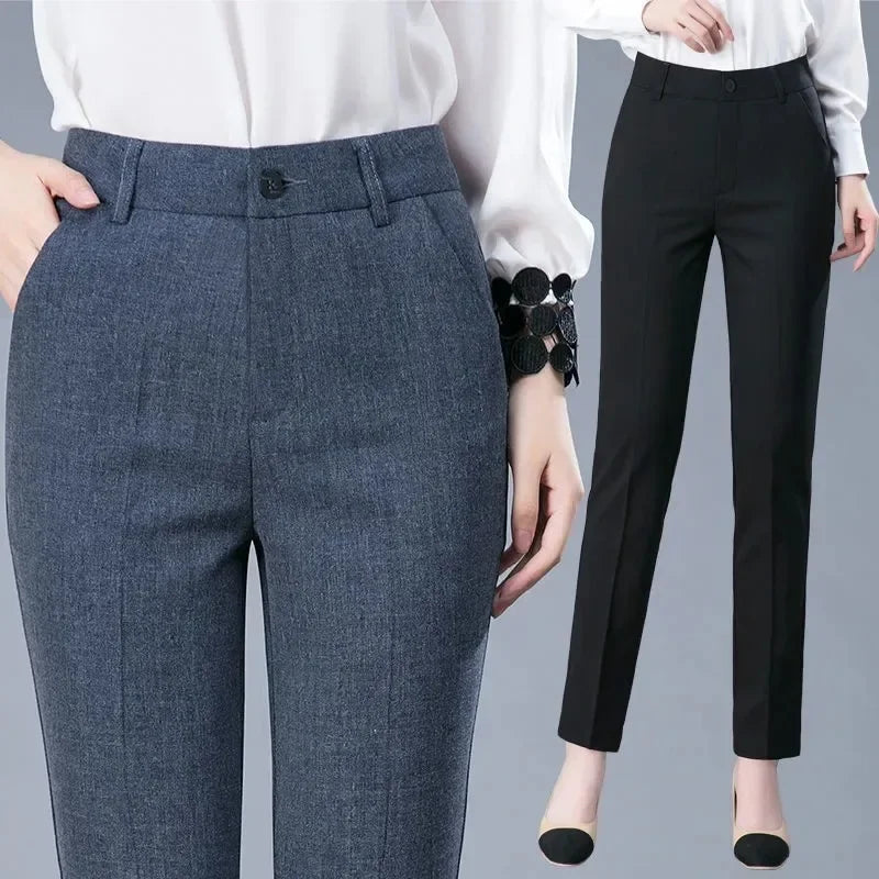 High Waist Formal Ankle Pants for Women - Slim Fit Korean Office Trousers