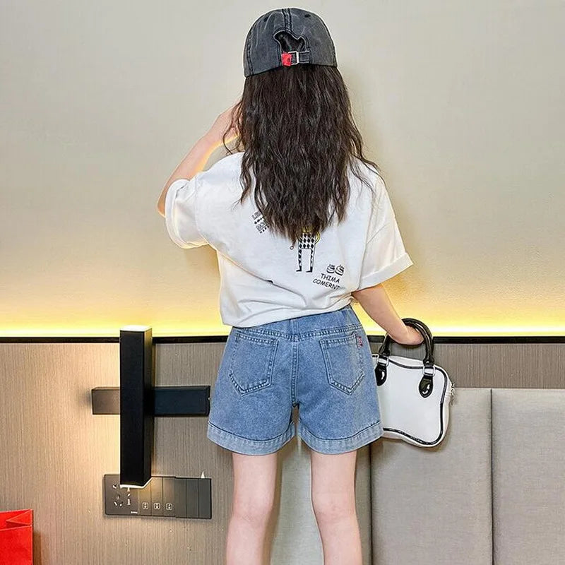 Cute Pearl Heart Denim Shorts for Girls
