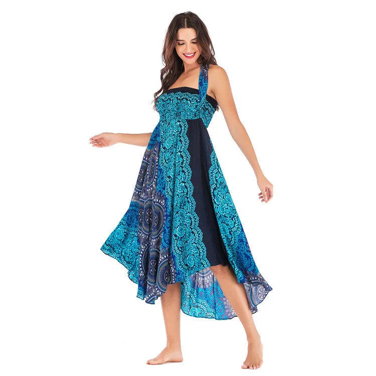 Summer Boho Vintage Long Maxi Skirt - Two-Way Beach Dress