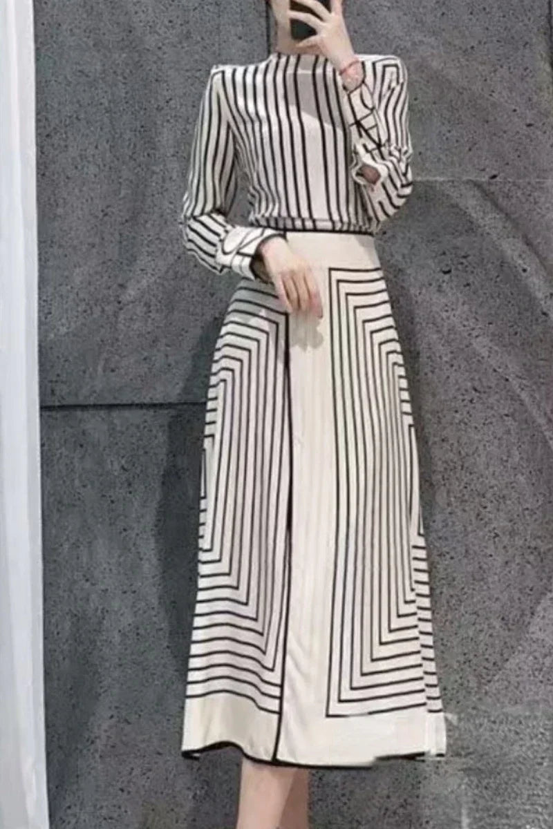 Summer Casual Luxury Black & White Striped Hepburn Style Long Skirt
