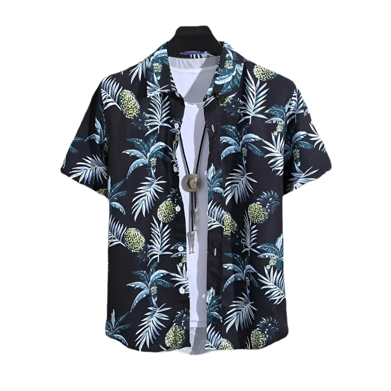 Men's Summer Short Sleeve Printed Shirt Thin Beach Shirt Men's Clothing Turtle Neck Polo Shirt for Men Casual Top