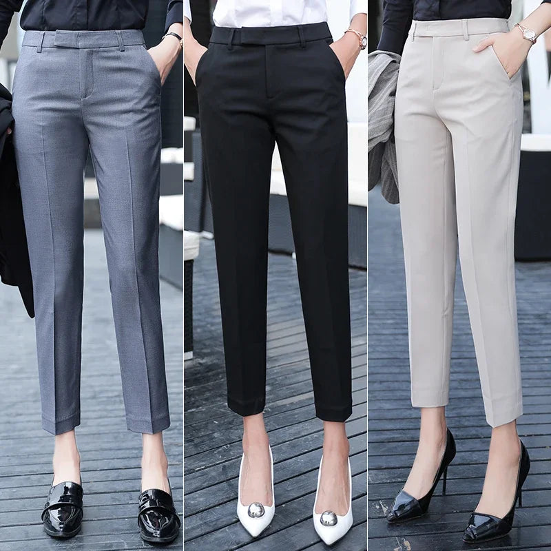 Black Gray High Waist Suit Pants for Women - Elegant Office Trousers