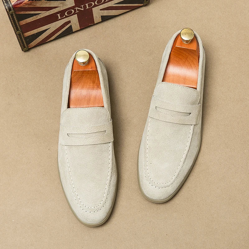 Elegant Suede Leather Loafers for Men – Comfortable British Style Slip-Ons