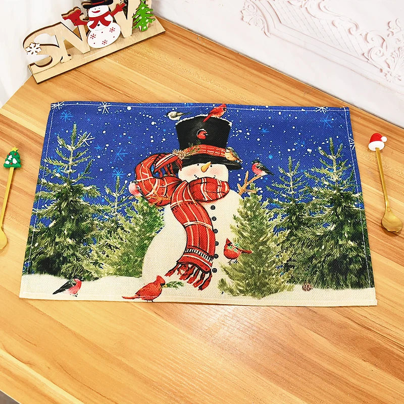 1/2pcs Linen Christmas Placemats – 30x45cm Buffalo Plaid Snowman Gnome Table Mats for Home Decor