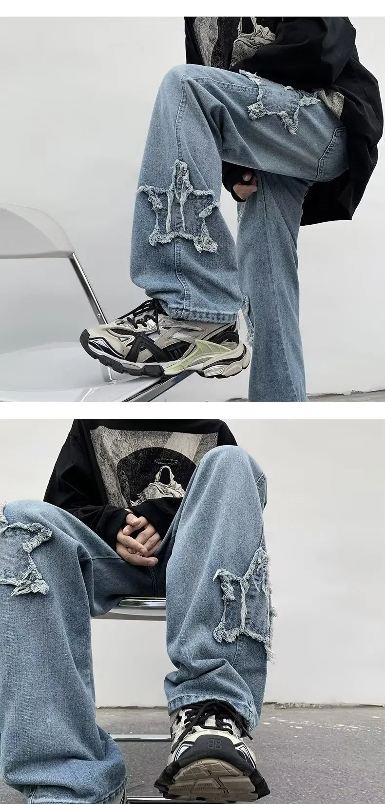 Hip Hop Embroidered Baggy Jeans - Men's Fashion Trousers