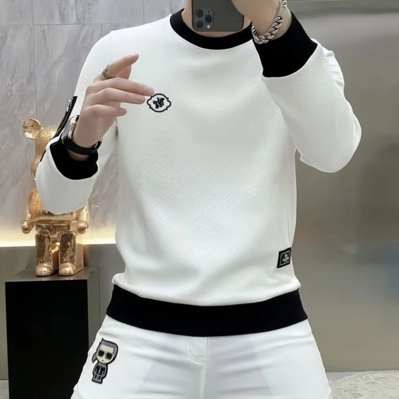 Luxury Men's Jacquard Round Neck, long sleeve T-Shirt