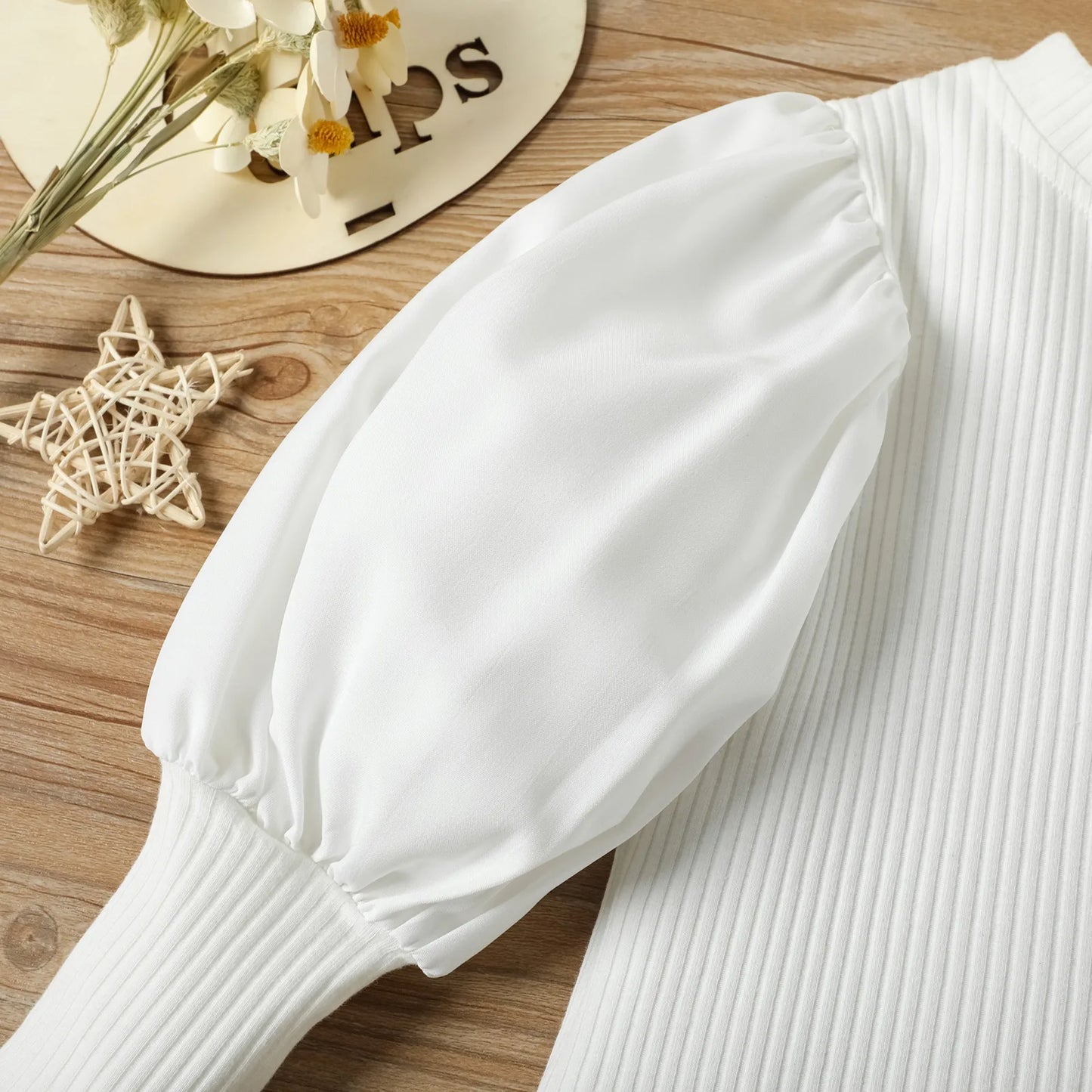 Girls' 2-Piece Puff Sleeve Blouse & PU Leather Pants Set