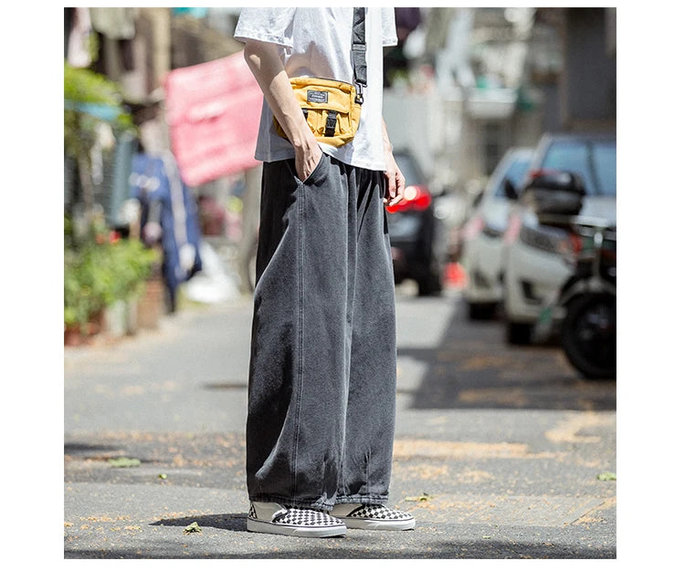 Men’s Hip Hop Wide-Leg Denim Cargo Jeans - Streetwear Skateboard Trousers