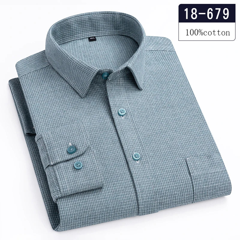 Luxury Men's Slim Fit Houndstooth Cotton Shirt - Long-Sleeve Designer Plaid