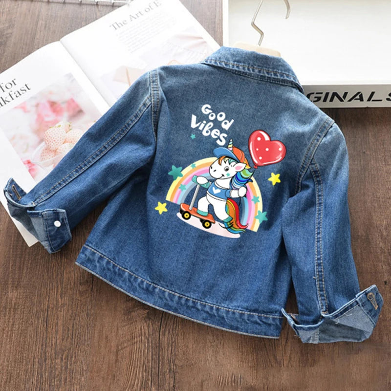 Kids' Denim Jacket – Cartoon Unicorn Jean Coat for Boys and Girls, Spring/Autumn Outerwear