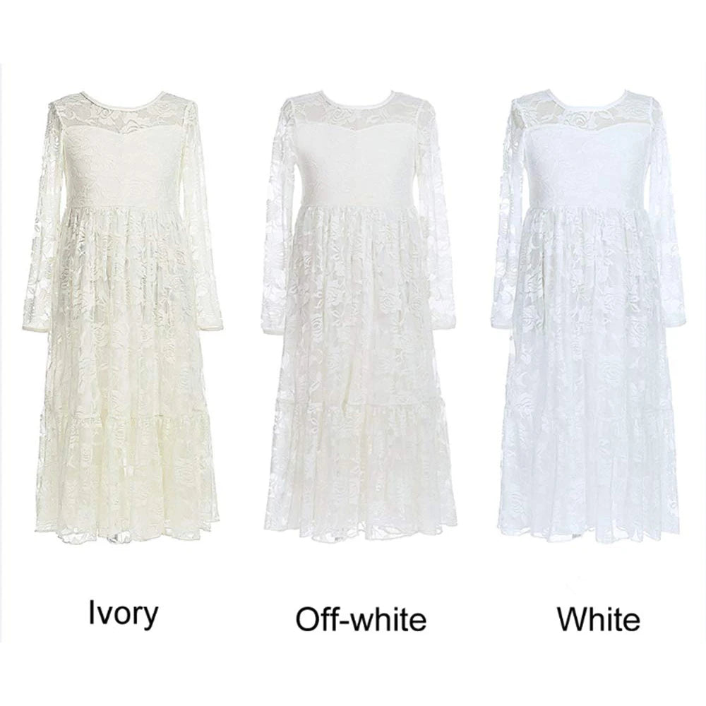 Flower Girl Dress: Long Sleeve White & Beige Summer Dress