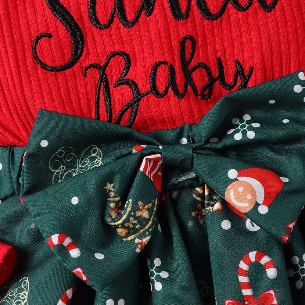 Christmas Bodysuit & Skirt Set for Baby Girls – Snowflake Print with Headwear