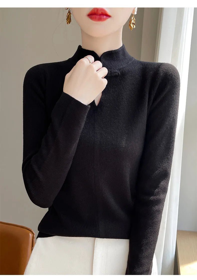 Women's Cashmere Long Sleeve Pullover Sweater – Autumn/Winter Knit
