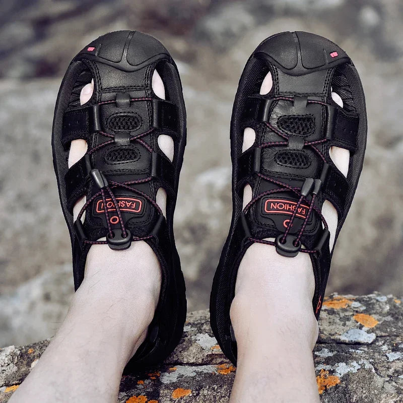 Men's Leather Sandals – Fashionable & Breathable Beach Slippers