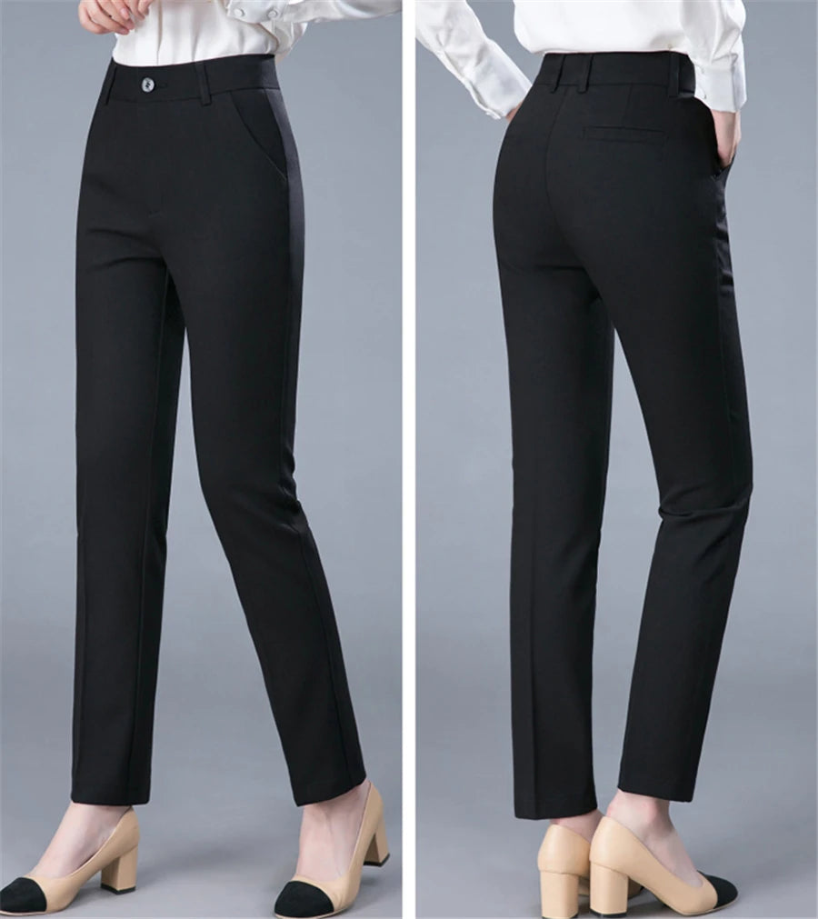 High Waist Formal Ankle Pants for Women - Slim Fit Korean Office Trousers