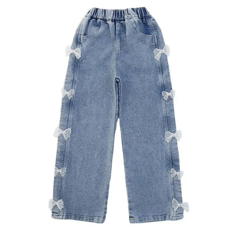 Girls' Wide Leg Jeans with Butterfly Print - Fashion Trousers