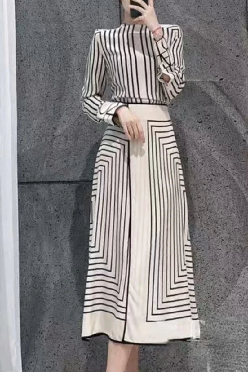 Summer Casual Luxury Black & White Striped Hepburn Style Long Skirt