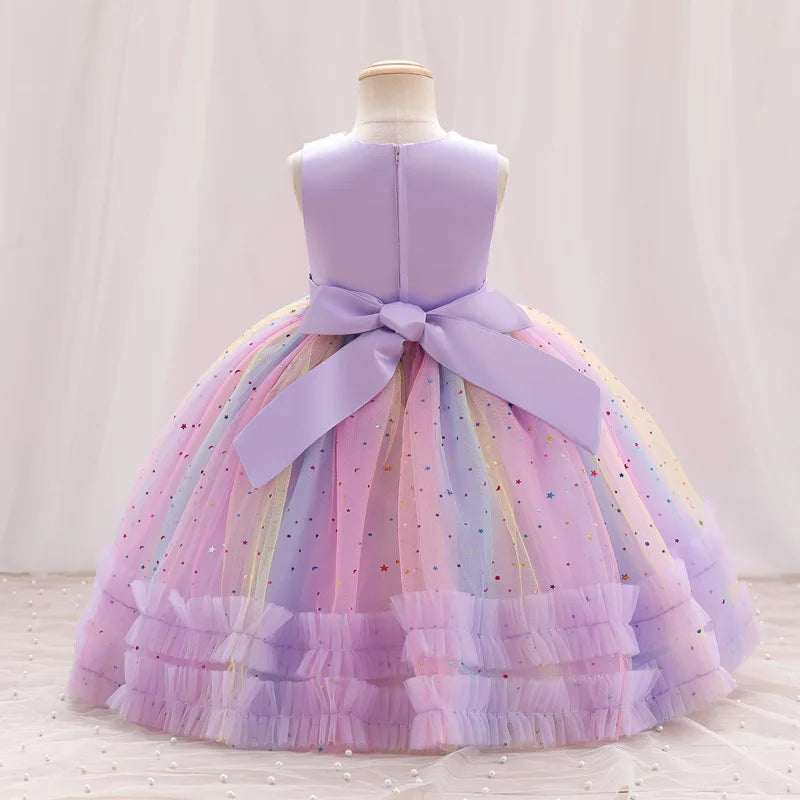 Embroidered Star Sequin Rainbow Dress for Girls