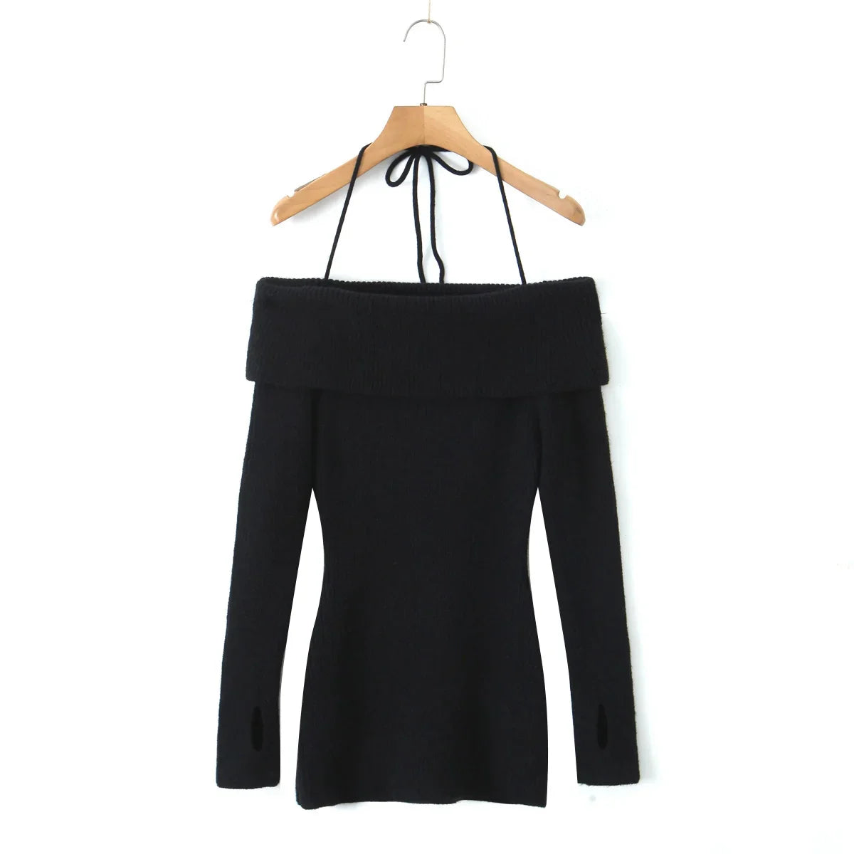 Autumn Off-Shoulder Black Bodycon Knitted Dress