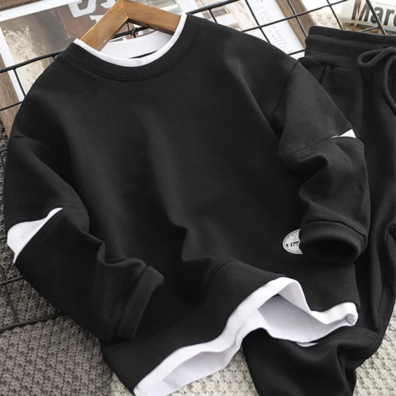 Boys' Cotton Tracksuit 2-Piece Set - Sweatshirt & Pants for Spring/Autumn
