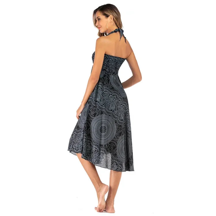 Summer Boho Vintage Long Maxi Skirt - Two-Way Beach Dress