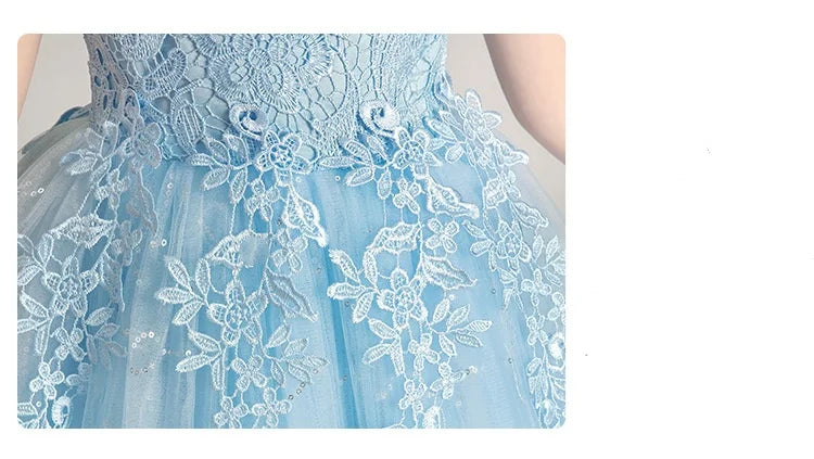 Girls' Elegant Evening Dress - Blue Princess Wedding Party Dress