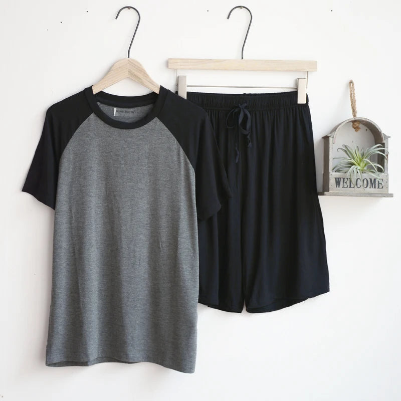 Modal summer pajamas for men thin section loose short sleeve shorts can be worn outside sports home service suit men sleepwear