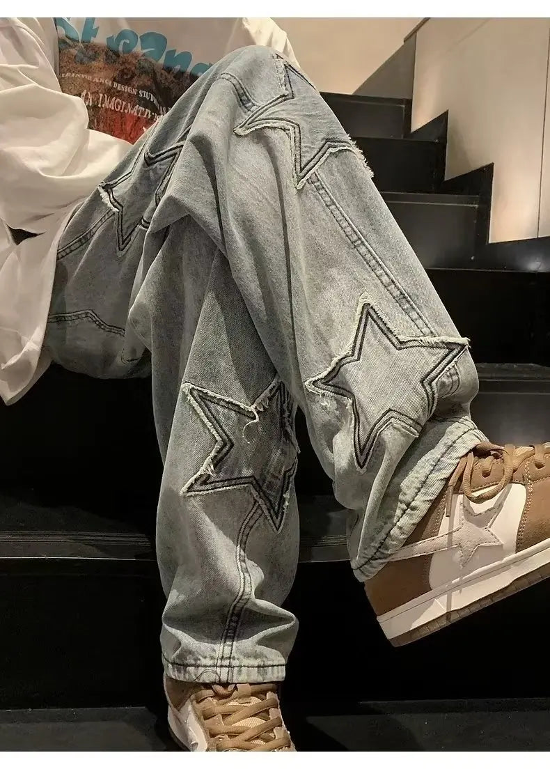 Hip Hop Embroidered Baggy Jeans - Men's Fashion Trousers