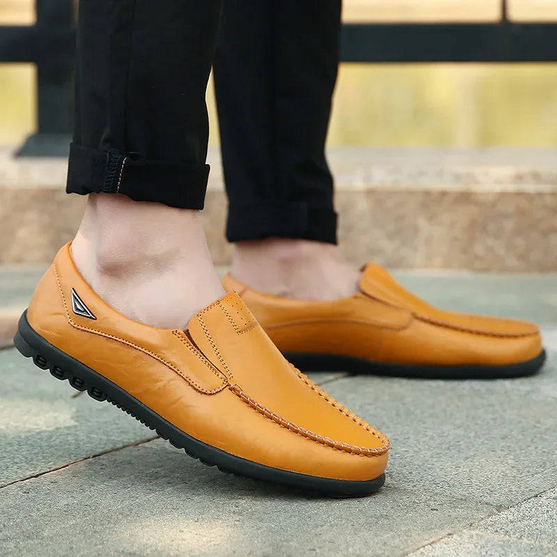 Genuine Leather Men’s Casual Shoes – Breathable Slip-On Driving Shoes, Plus Size 37-46