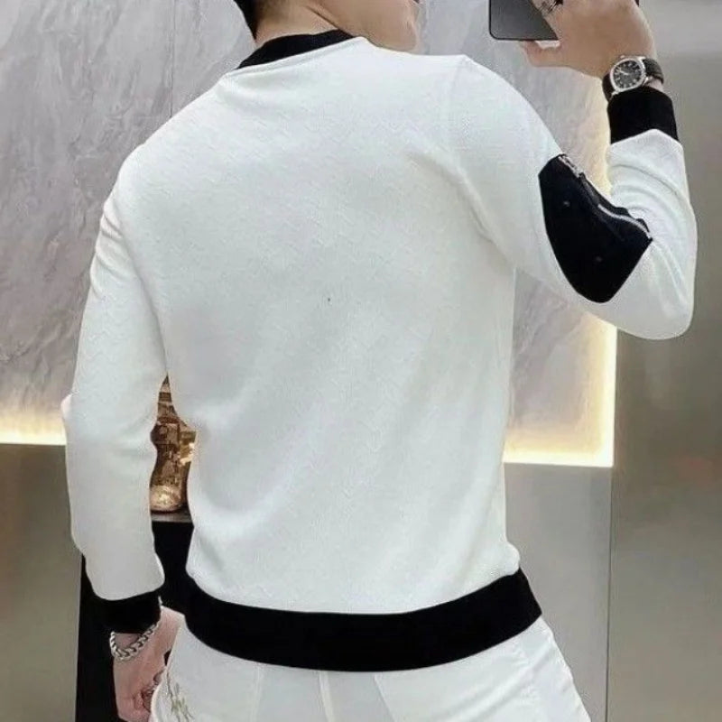 Luxury Men's Jacquard Round Neck, long sleeve T-Shirt